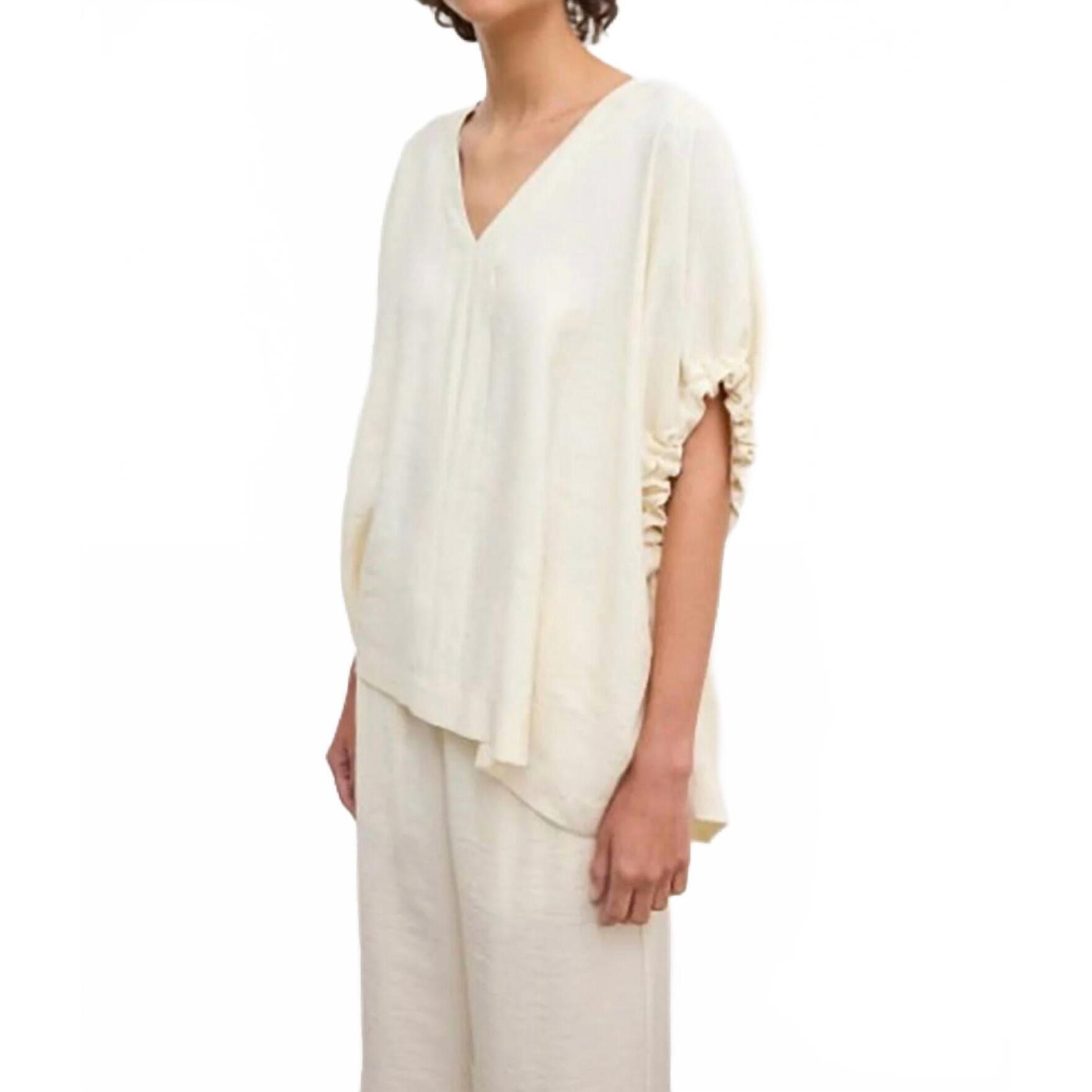 New House Of Dagmar Rouched V-Neck Top In Off White